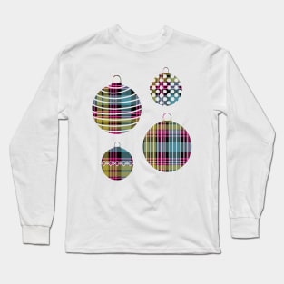 Pink, Blue and Yellow Tartan Christmas Baubles Long Sleeve T-Shirt